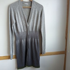 Saltaire | Cashmere Ombré Gray Green Sweater Dress Medium V-neck Long Sleeve